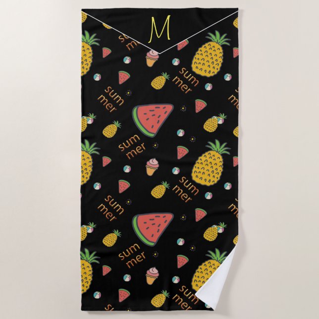 Personalize Funny Pineapple And Watermelon Beach Towel (Front)