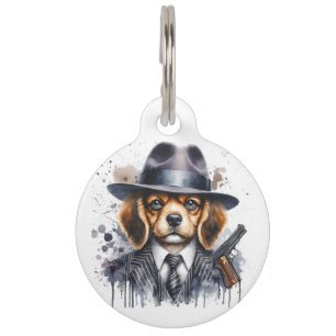 Personalize Gangster Dog Suit Tie Splatter Art Cat Pet Tag