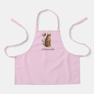 Personalize Garden Cat Pink Print Apron