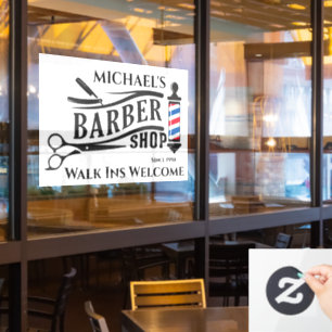 Personalize Generic Barber Shop Pole Business  Window Cling