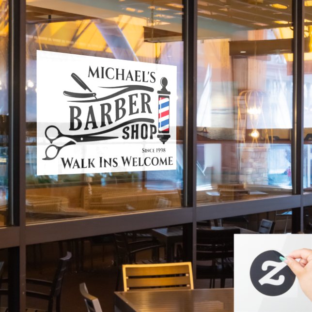 Personalize Generic Barber Shop Pole Business  Window Cling (Restaurant Window)