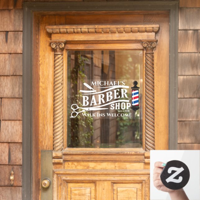 Personalize Generic Barber Shop Pole Business Window Cling (Home Door)