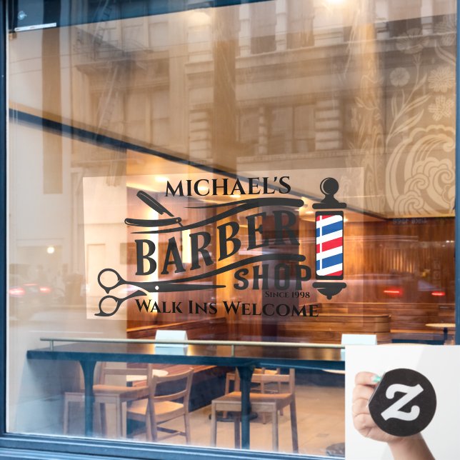 Personalize Generic Barber Shop Pole Business  Window Cling (Cafe Window)