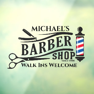 Personalize Generic Barber Shop Pole Business Window Cling