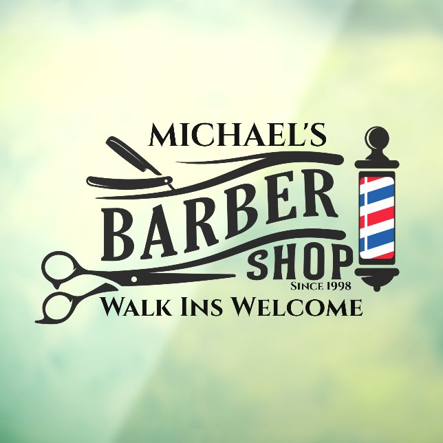 Personalize Generic Barber Shop Pole Business   Window Cling (Sheet 3)
