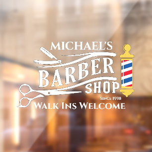 Personalize Generic Barber Shop Pole Business  Window Cling