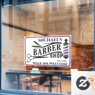 Personalize Generic Barber Shop Pole Business Window Cling