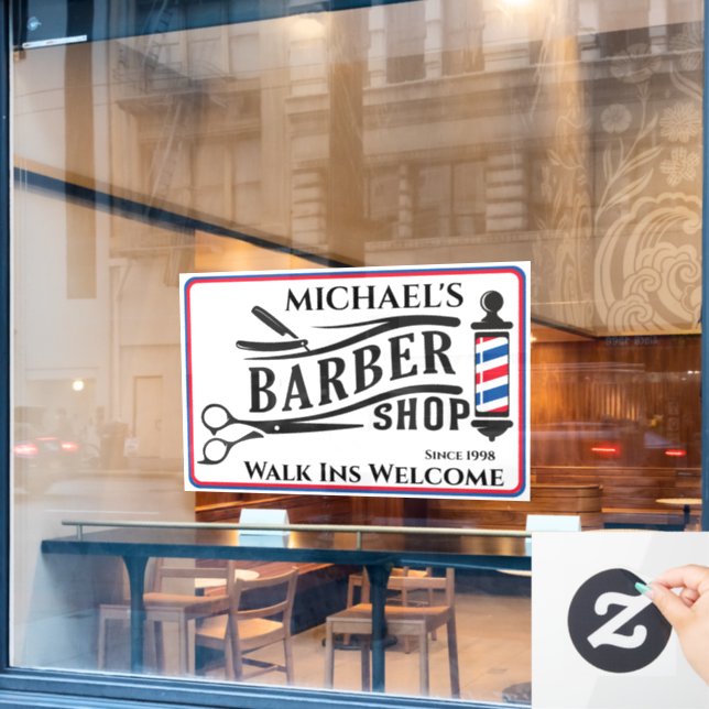 Personalize Generic Barber Shop Pole Business  Window Cling (Cafe Window)