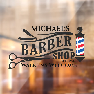 Personalize Generic Barber Shop Pole Business Window Cling