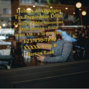 Personalize Generic Business Details Black Gold Window Cling