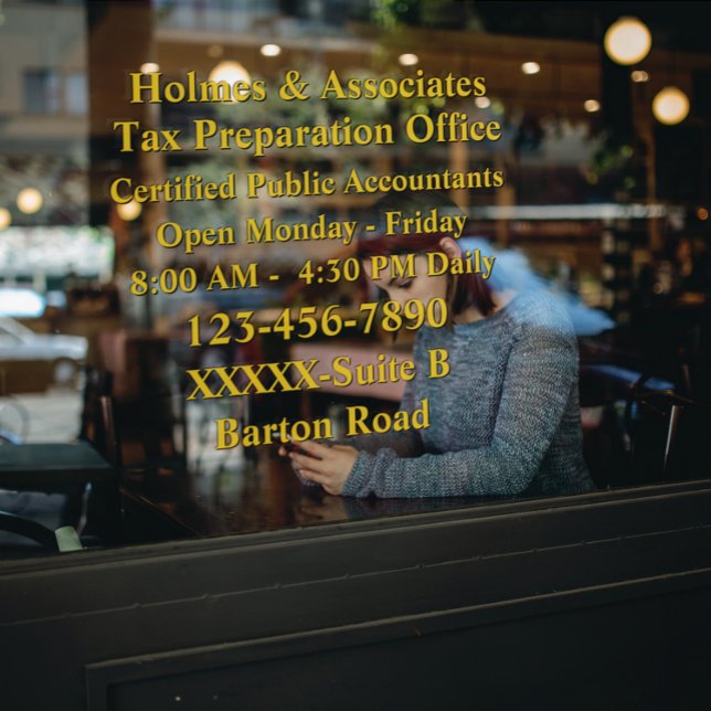 Personalize Generic Business Details Black Gold  Window Cling (Creator Uploaded)
