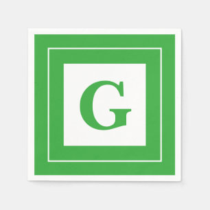Personalize: Geometric Minimalist Green Initial Napkin