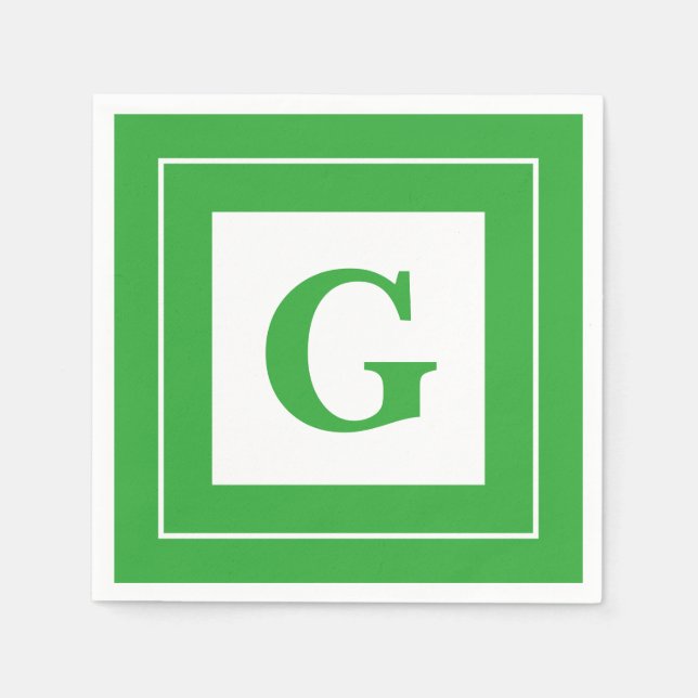 Personalize: Geometric Minimalist Green Initial Napkin (Front)