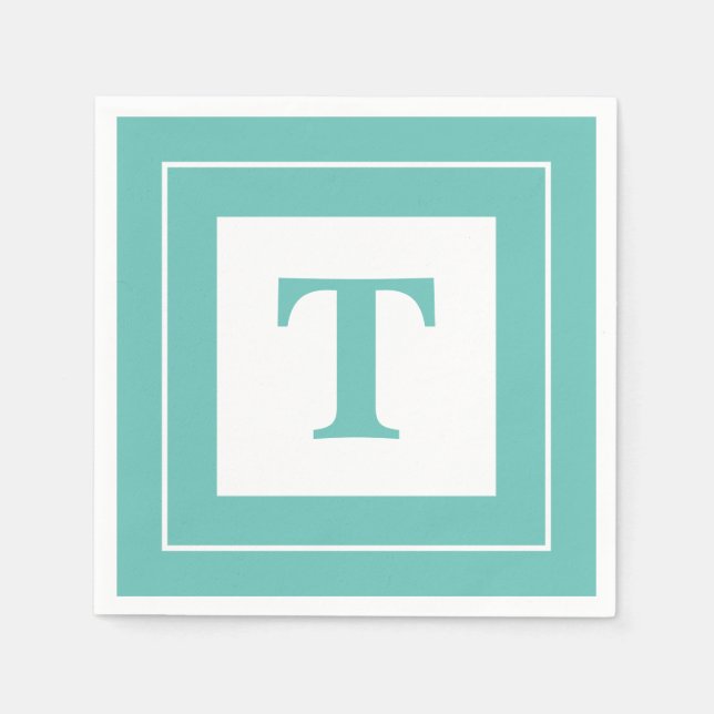 Personalize: Geometric Minimalist Teal Initial Napkin (Front)