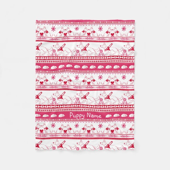 Personalize German Shepherd Guide Dog Tale  Red Fleece Blanket (Front)