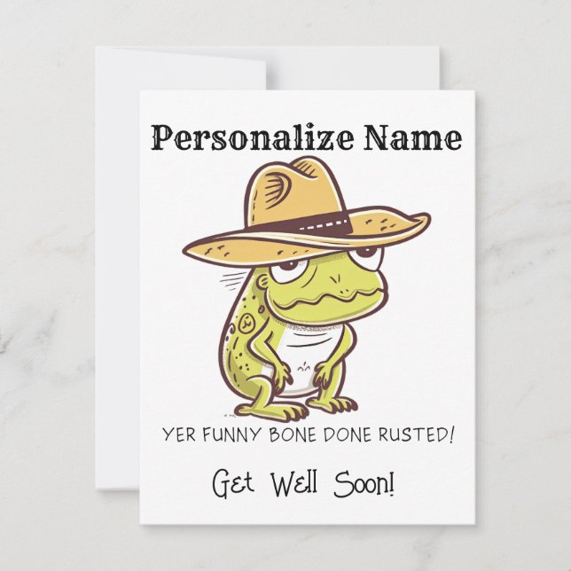 Personalize Get Well Cowboy Frog Bone Replacement Card (Front)