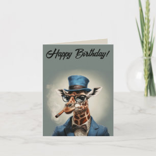 Personalize Giraffe in top hat Happy birthday Card