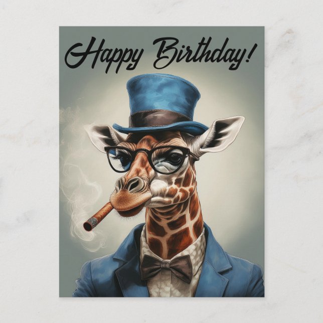 Personalize Giraffe in top hat Happy birthday Postcard (Front)