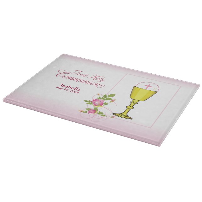 Personalize Girl Name Pink First Holy Communion Cutting Board (Corner)