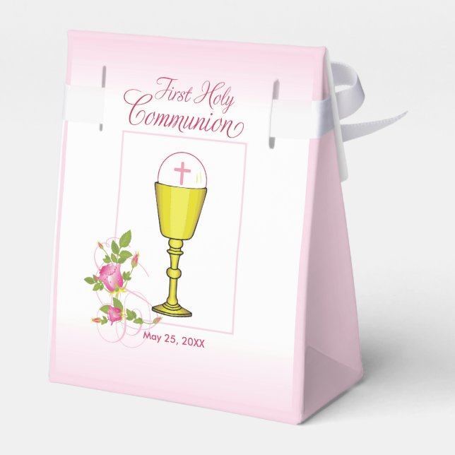 Personalize Girl Name Pink First Holy Communion Favor Box (Back Side)