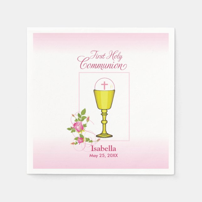 Personalize Girl Name Pink First Holy Communion Napkin (Front)