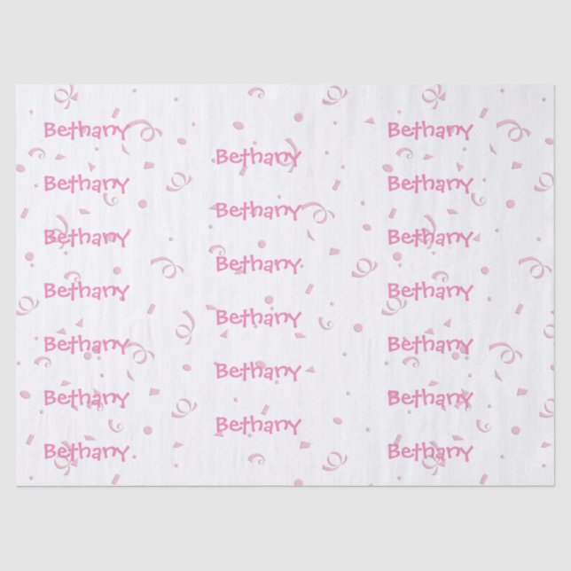 Personalize:  Girls Name All-Over Pink Confetti Tissue Paper (Front)