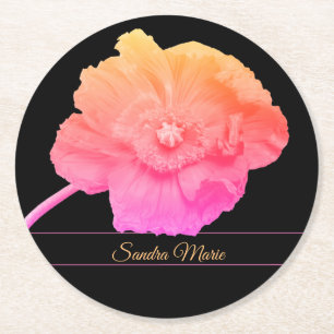 Personalize Girly Pink Poppy flower round  Paper Coaster