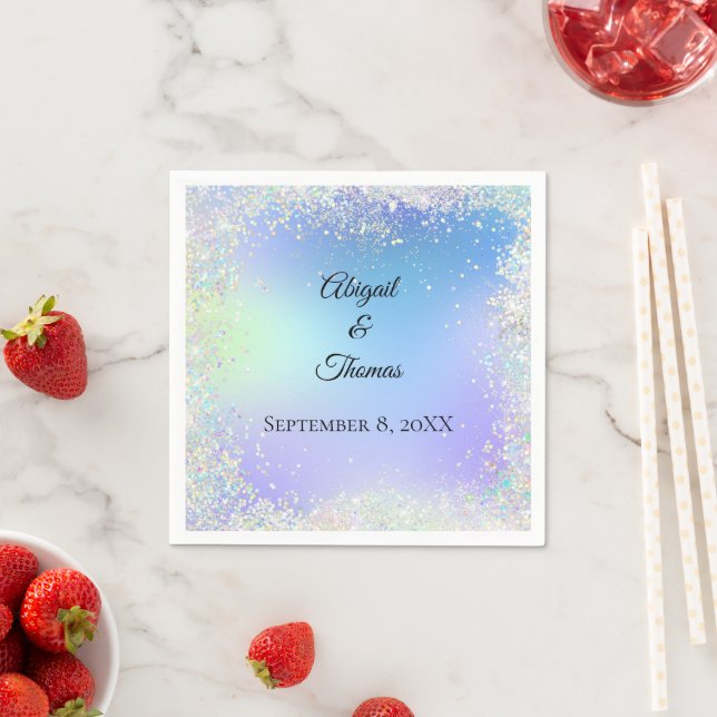 Personalize Glitter Blue Purple Wedding Anniversar Napkin (Insitu)