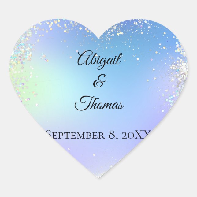 Personalize Glitter Blue Purple Wedding Bridal Heart Sticker (Front)
