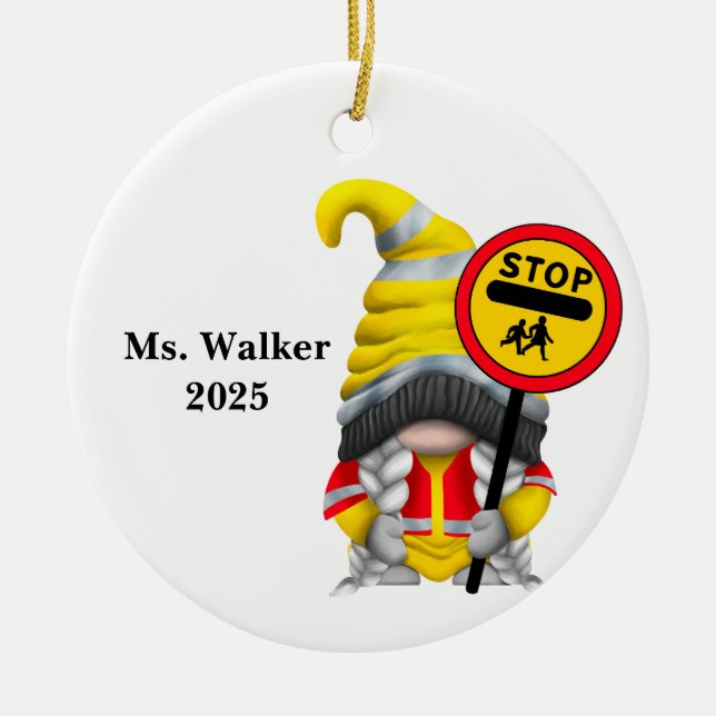 Personalize Gnome School Crossing Guard Ceramic Ornament (Front)