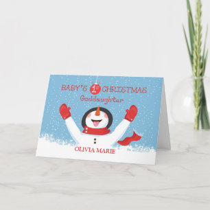 Personalize Goddaughter Name Christmas Snowman Card