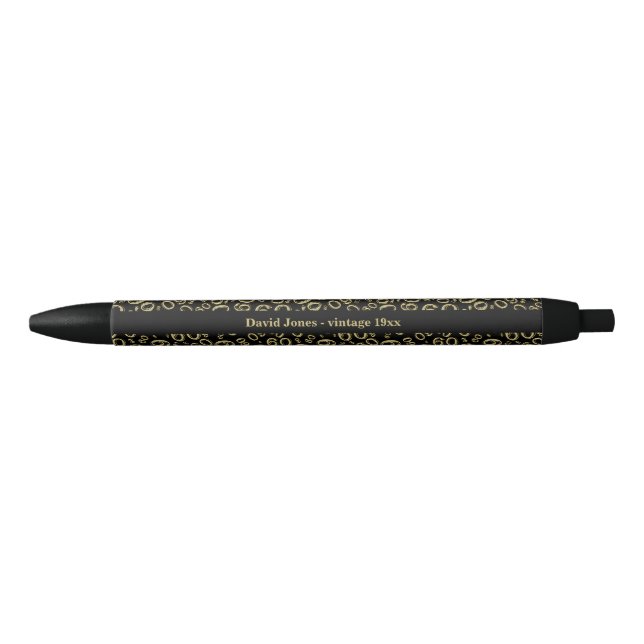 Personalize Gold/Black 60th Birthday Party Favour Black Ink Pen (Front)