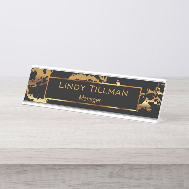 Personalize, Gold & Black Marble Desk Name Plate (Front)