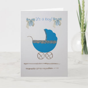 Personalize gold blue baby stroller card