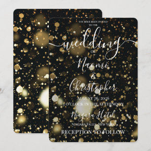 Personalize: Gold Bokeh Sparkles Wedding Invitation
