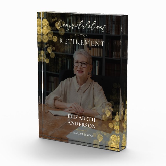 Personalize Gold Confetti Retirement Photo Block (Right)
