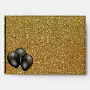 Personalize gold glitter black balloons envelope
