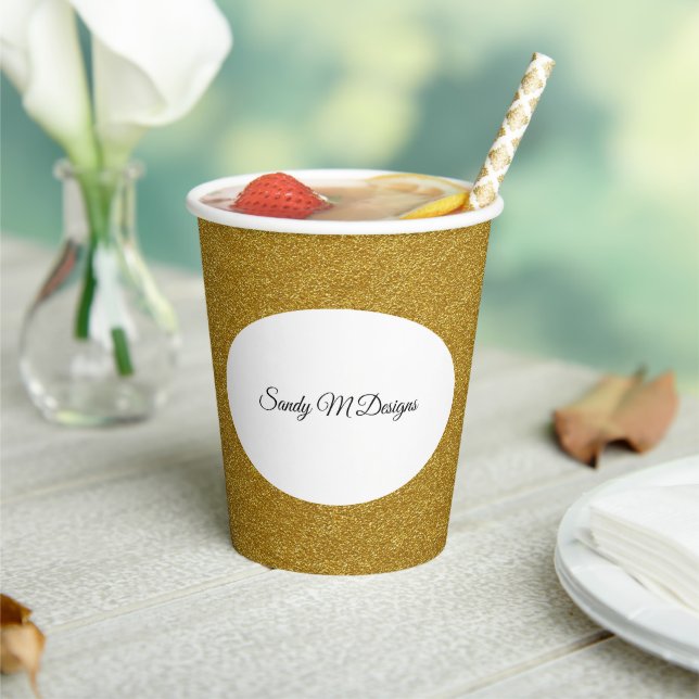 Personalize Gold Glitter Frame Image Your Name Paper Cups (Insitu)