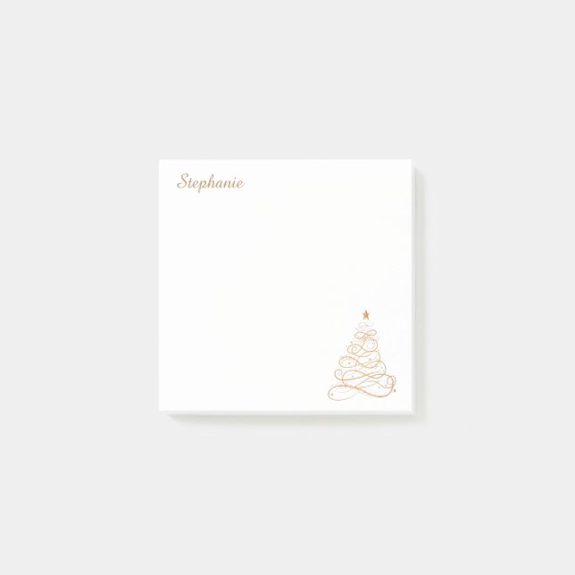 Personalize: Gold Metallic Filigree Christmas Tree Post-it Notes (Front)