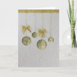 Personalize Gold ornaments and bow New Year Holiday Card