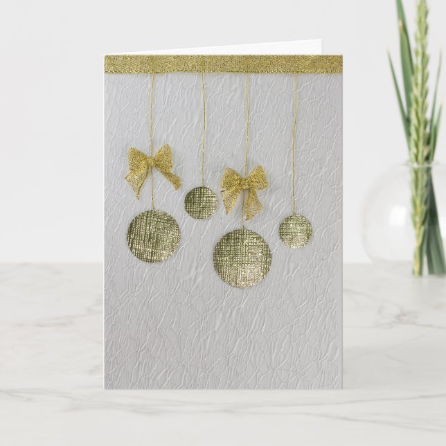 Personalize Gold ornaments and bow New Year Holiday Card (Front)