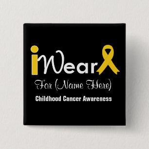 Personalize gold Ribbon Childhood Cancer 2 Inch Square Button