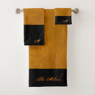Personalize Gold with Black Bath Towel Set