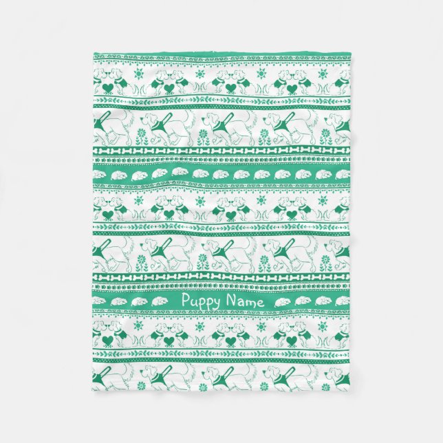 Personalize Golden Guide Dog Tale Pattern Green Fleece Blanket (Front)