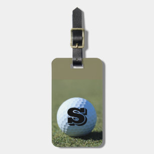 Personalize Golf Ball on Green with Monogram Luggage Tag