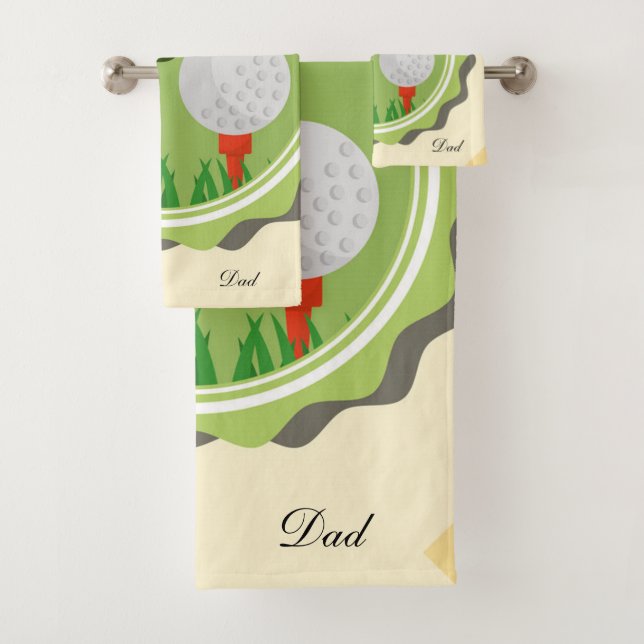 Personalize Golf Theme Yellow Fathers Day Bath Towel Set (Insitu)