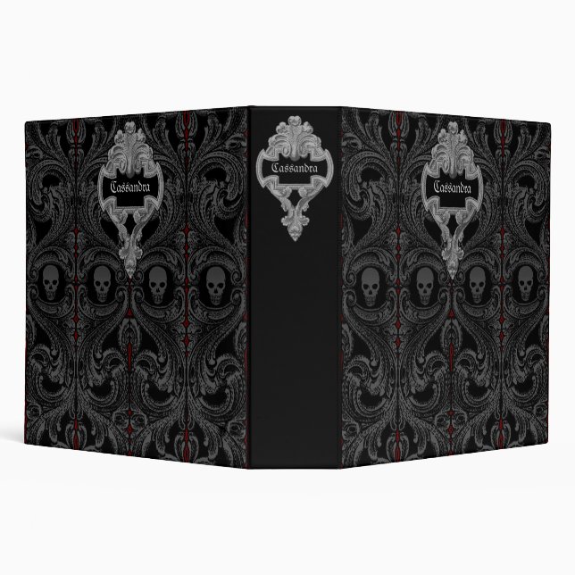 Personalize Goth Grey Ornament & Skull  Binder (Background)