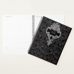 Personalize Goth Grey Ornament & Skull Planner