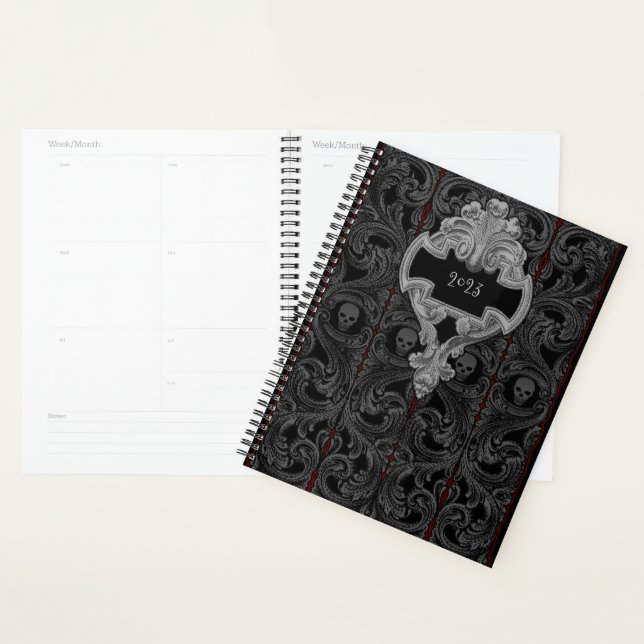Personalize Goth Grey  Ornament & Skull  Planner (Display)