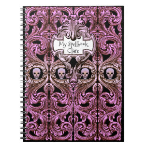Personalize Goth Purple Ornament & Skull Spellbook Notebook